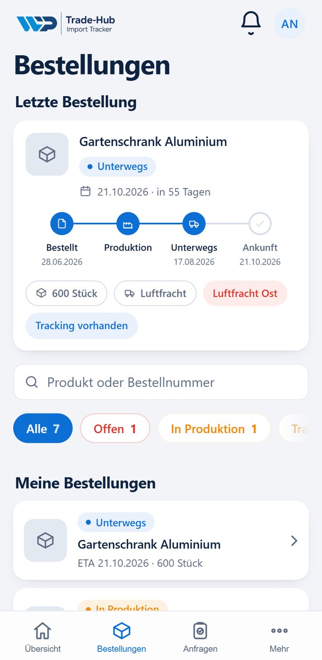 Trade-Hub App auf dem iPhone: Bestellanfragen aufgeben